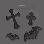 Black Faux Leather Bat & Cross Patches(Stick-On) - CheerCove