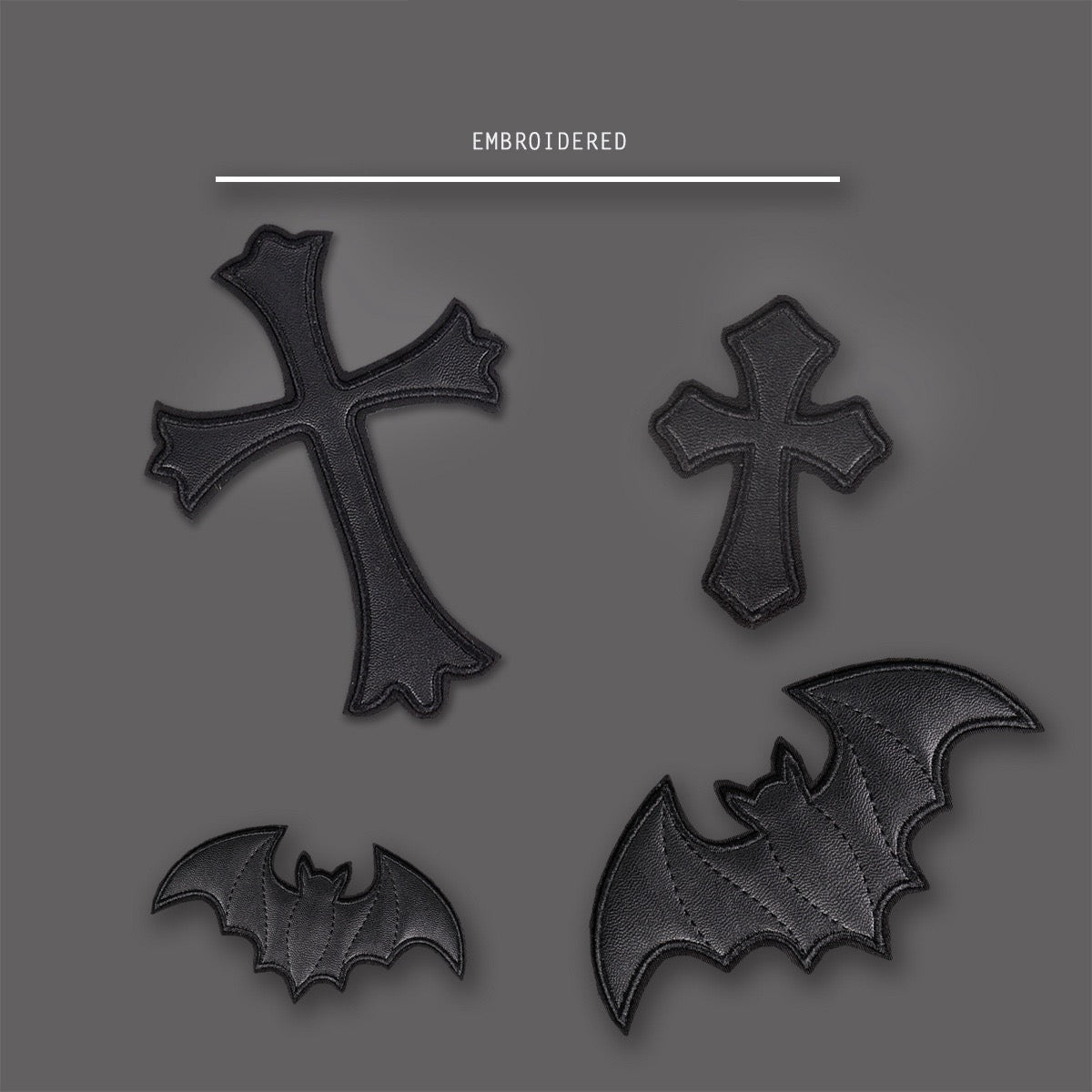 Black Faux Leather Bat & Cross Patches(Stick-On) - CheerCove