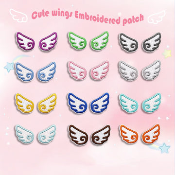 set of twelve colorful mini angel wings embroidered stick-on patches