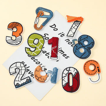 set of ten outdoor abstract numeric embroidered stick-on patches numbers 0 to 9