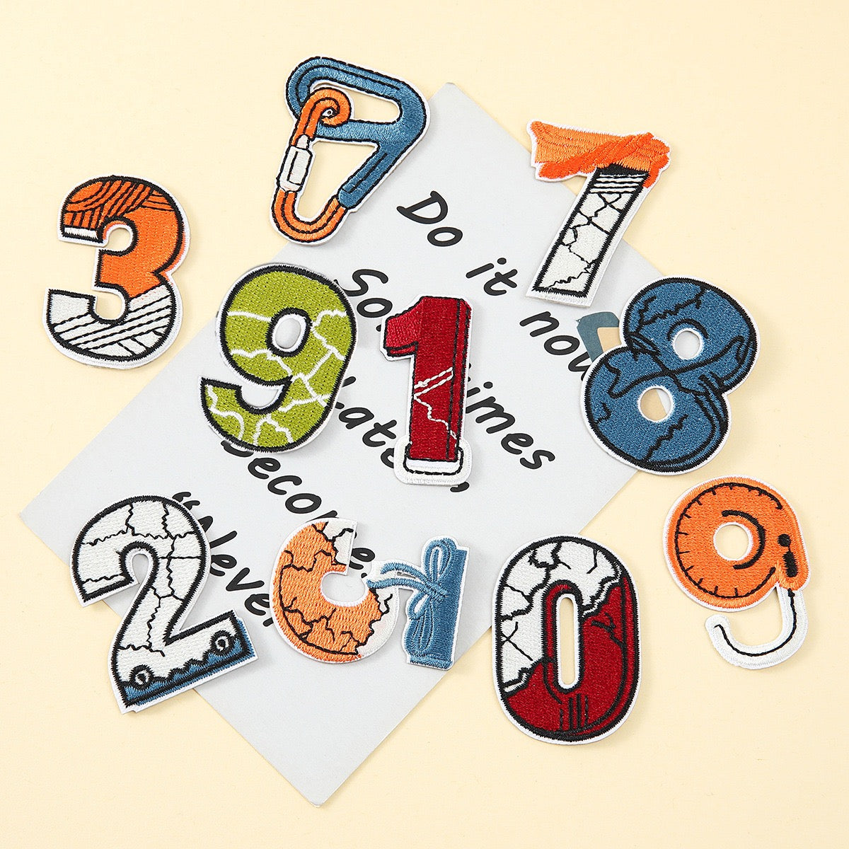 set of ten outdoor abstract numeric embroidered stick-on patches numbers 0 to 9
