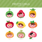 kawaii fruit girl embroidered stick-on patches full set of nine