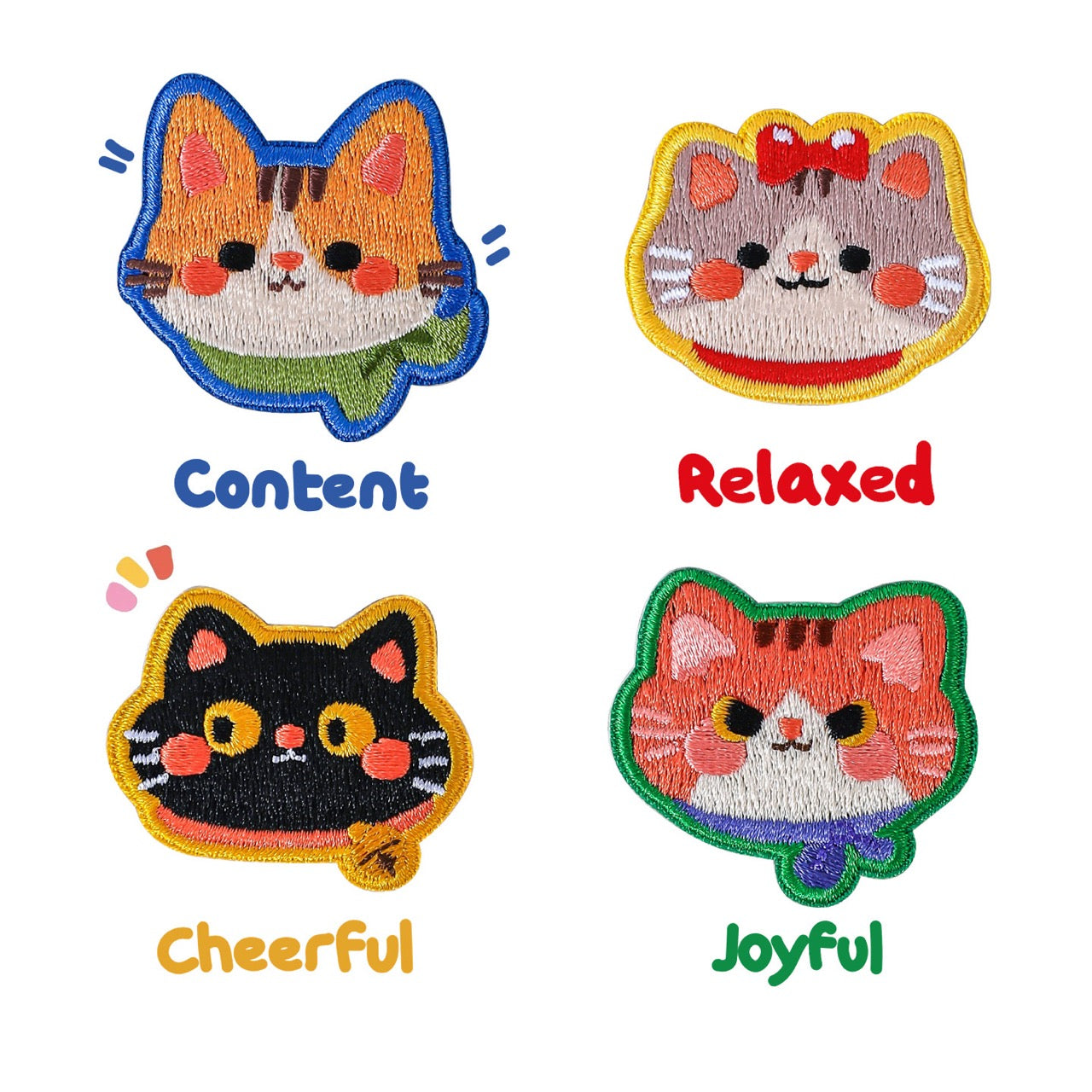 set of four kawaii aesthetic cat embroidered stick-on patches