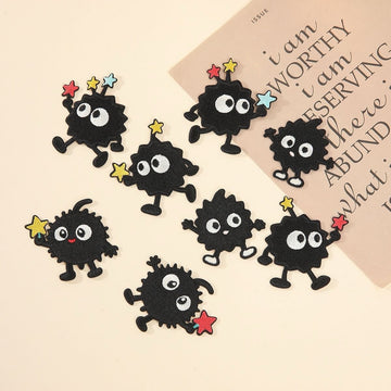 eight kawaii soot sprite anime embroidered stick-on patches complete set