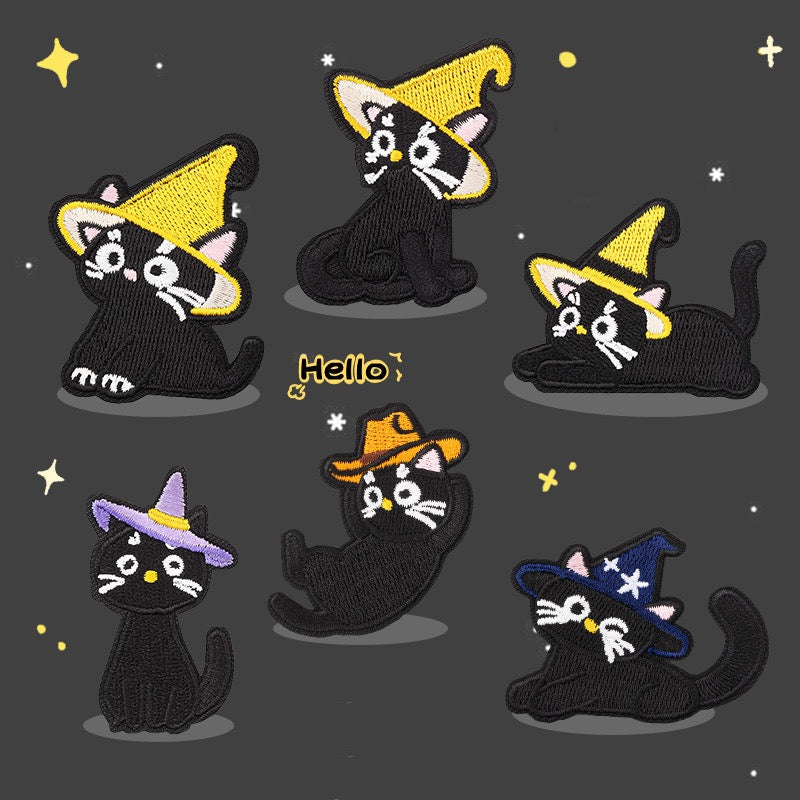 Hooded Black Cat Patches (Stick-On) - CheerCove