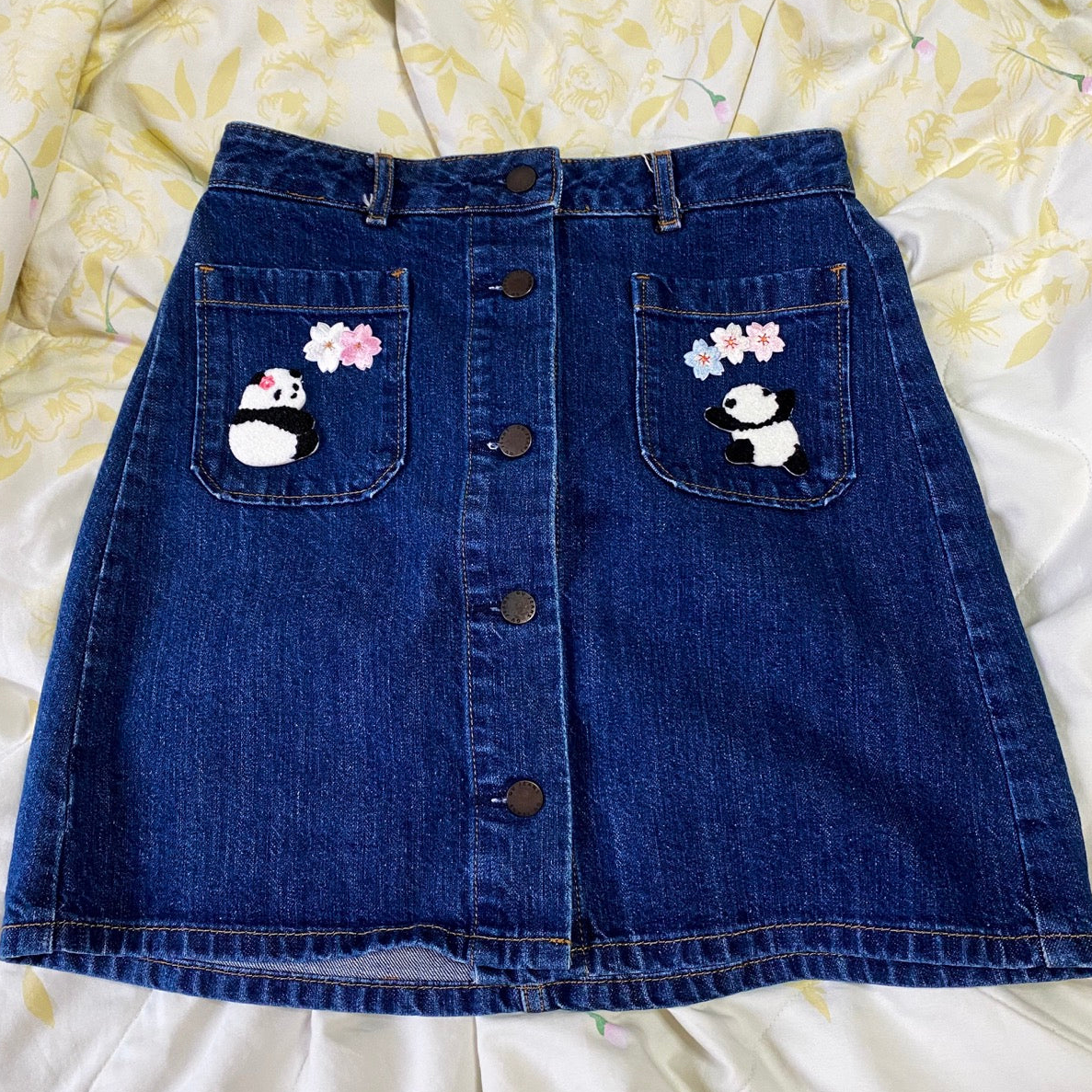 blush sakura cherry blossom embroidered patch on a skirt
