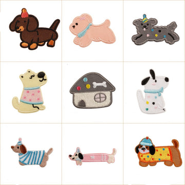 full set of 9 birthday party dachshund stick-on embroidered patches