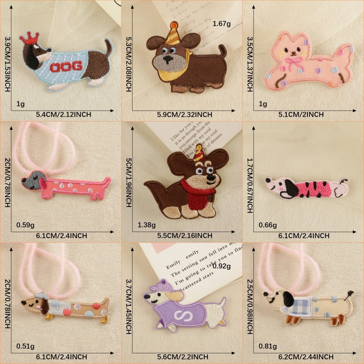 full set of 9 cute dog and cat party stick-on embroidered patches