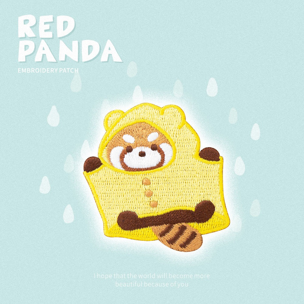 Whimsical Red Panda Art & Adventure Stick-On Embroidered Patches