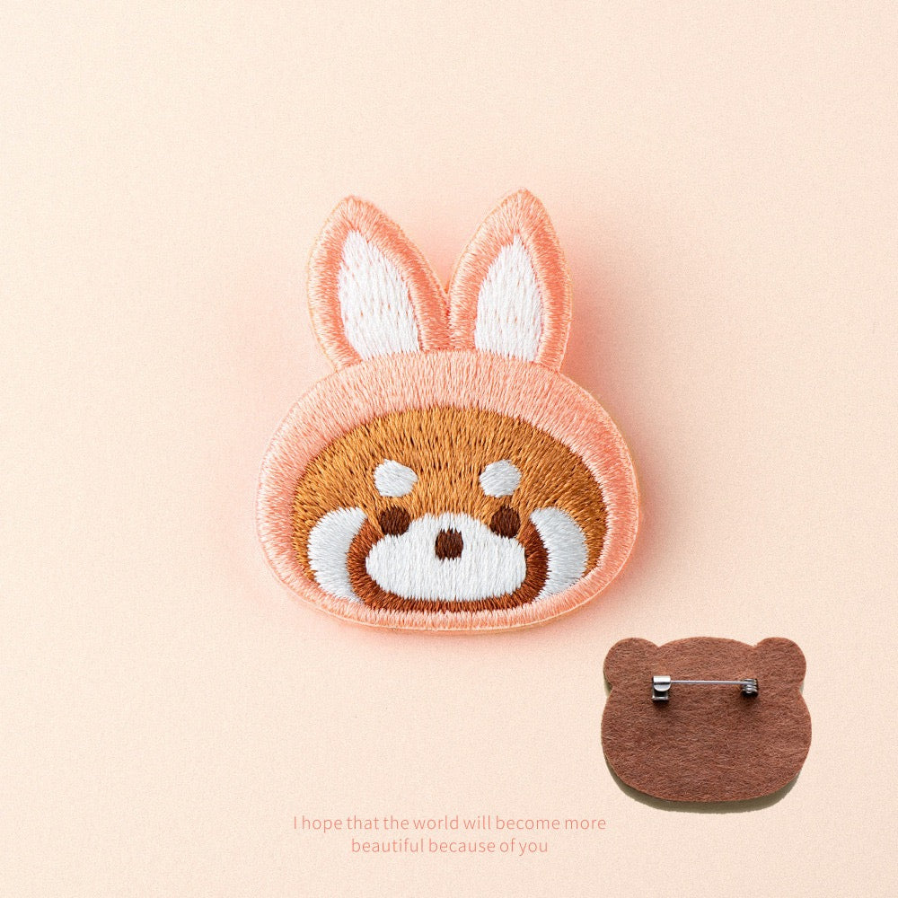 Embroidered Pins of a Cute Red Panda in a Hat