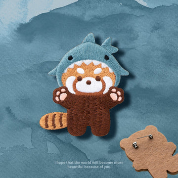 Embroidered Pins of a Full Body Cute Red Panda in a Hat