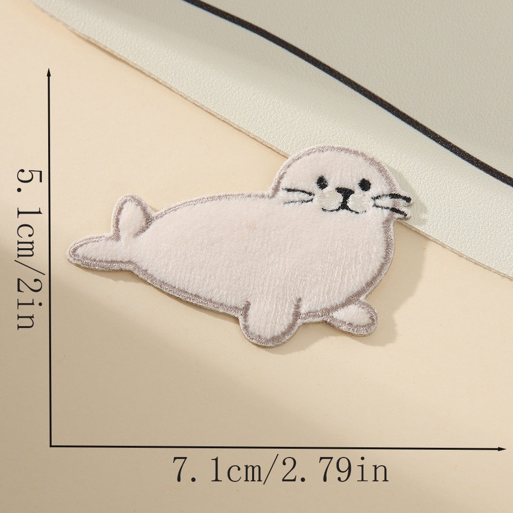 snow white harp seal fluffy kawaii embroidered stick-on patch