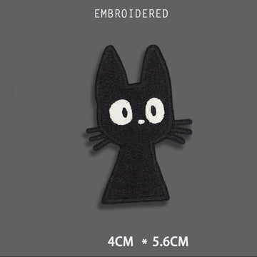 startled black cat embroidered stick-on patch