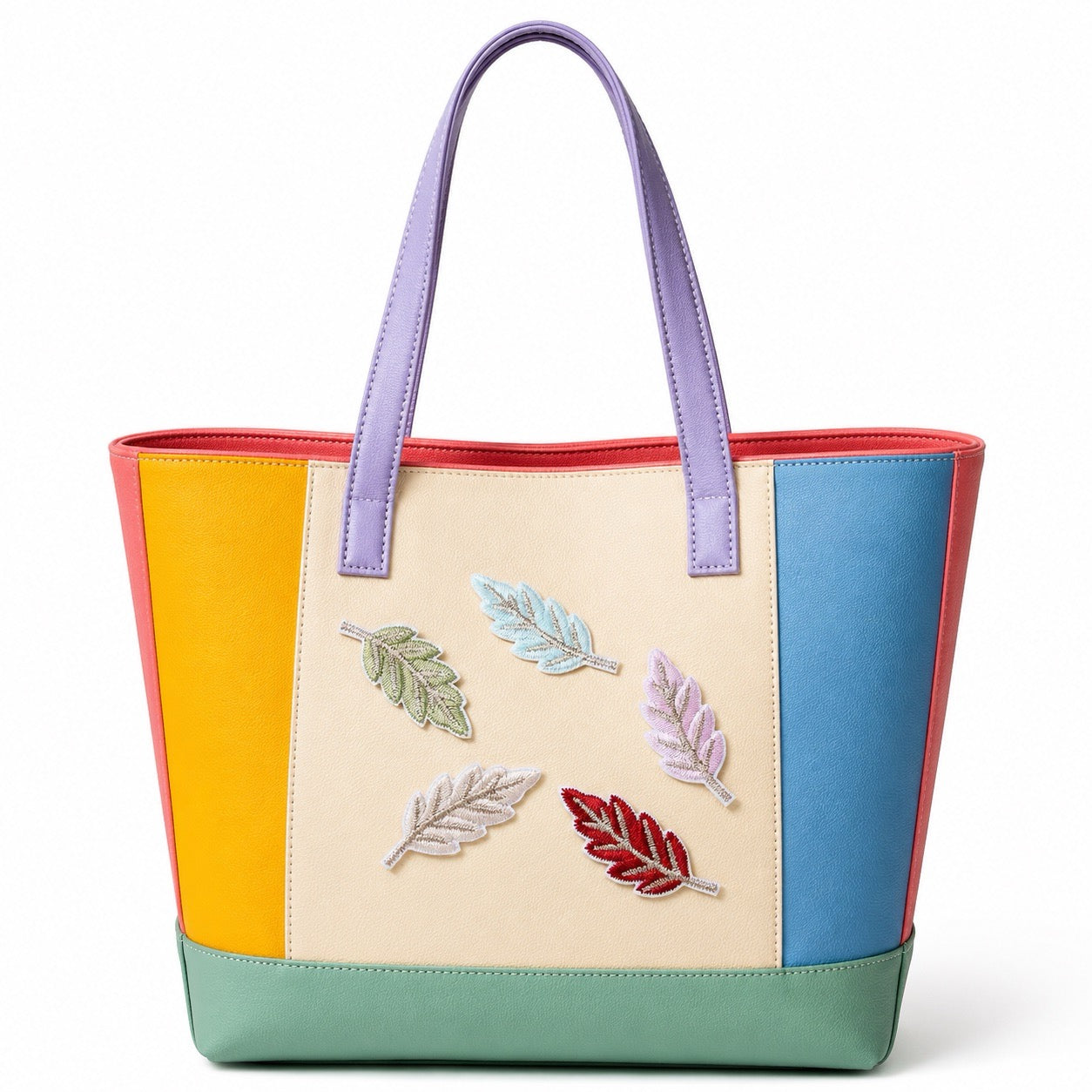 mini leaf embroidered stick-on patch on canvas tote bag