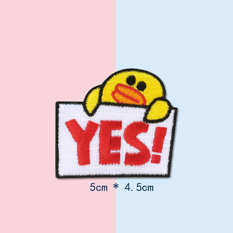 yellow duck saying YES embroidered stick-on patch