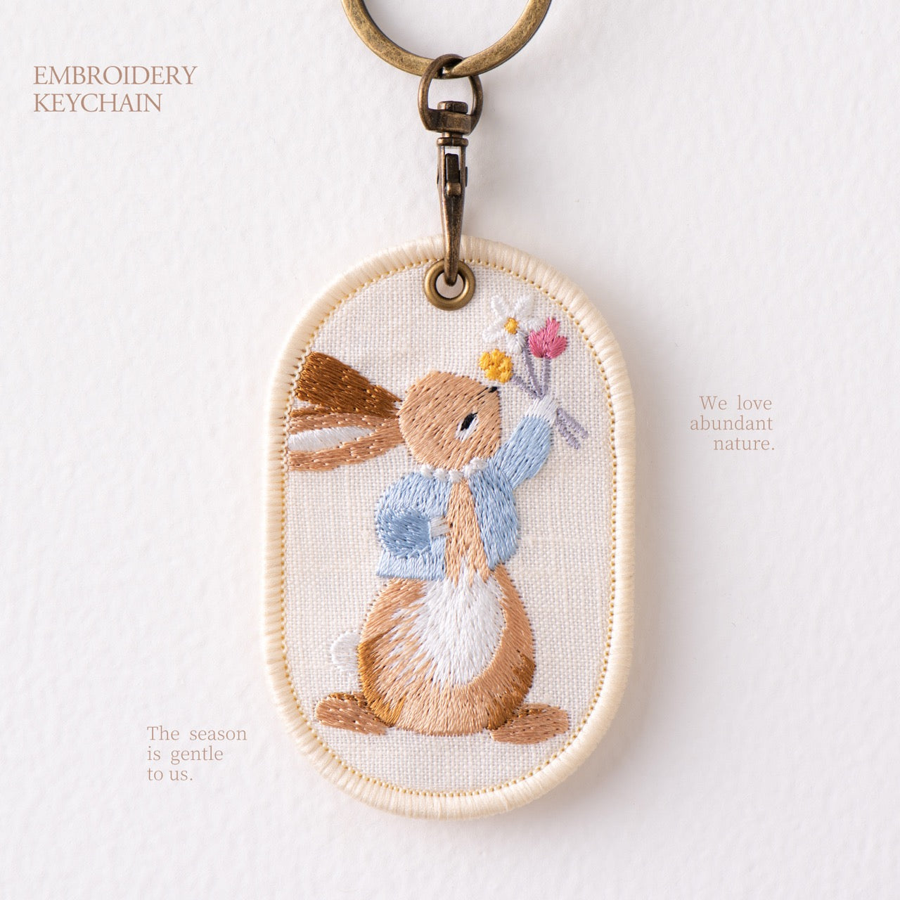 gathering wildflowers storybook bunny double-sided embroidered keychain charm