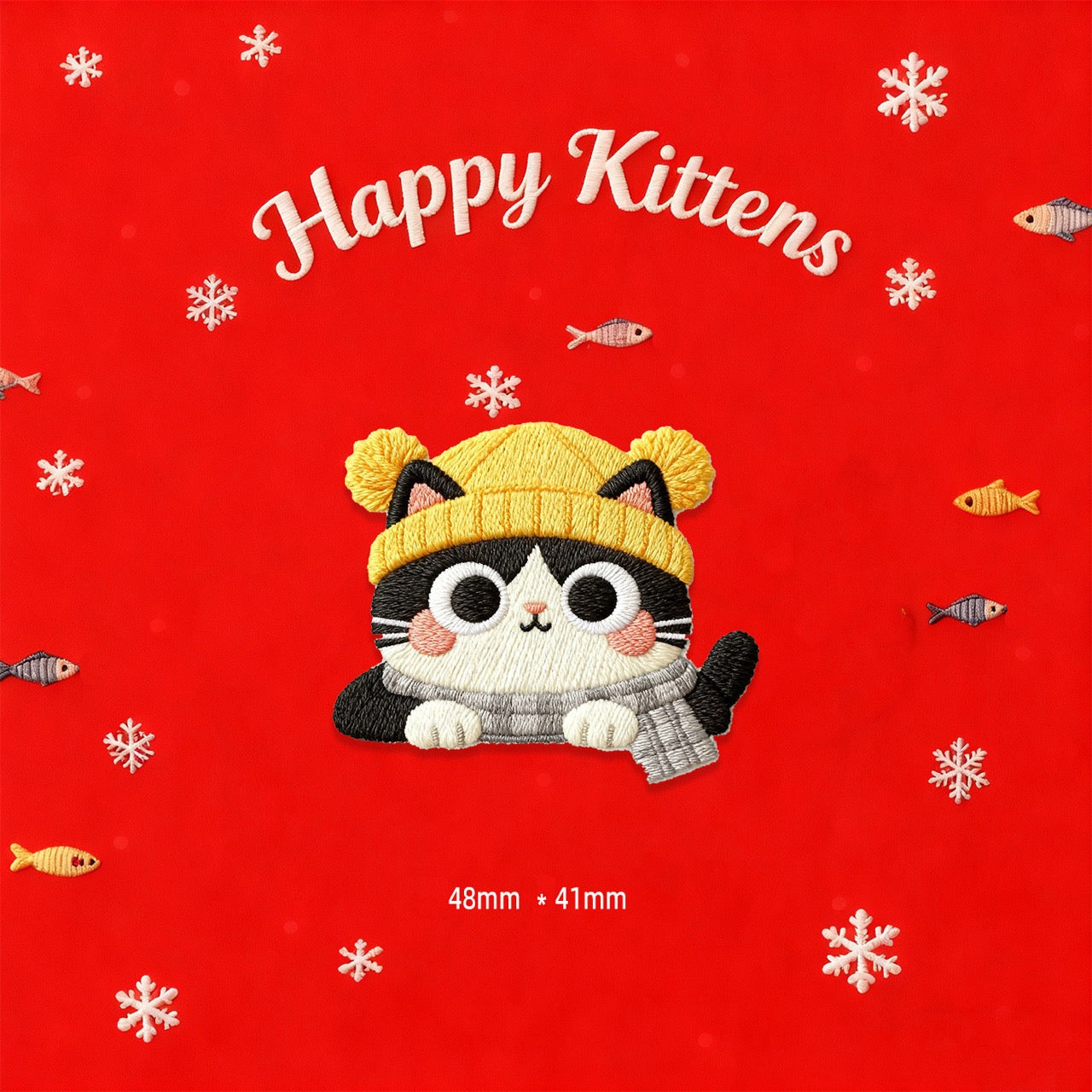 Joyful Scarf-Wearing Kitten Patches (Stick-On)