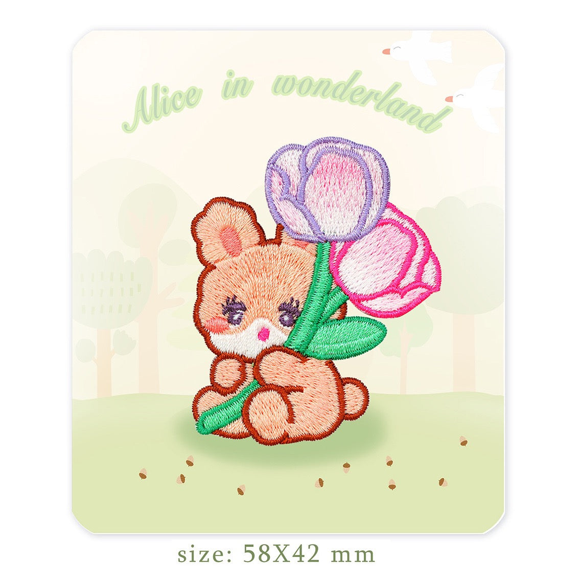 bunny with giant tulips alice rabbit embroidered stick-on patch
