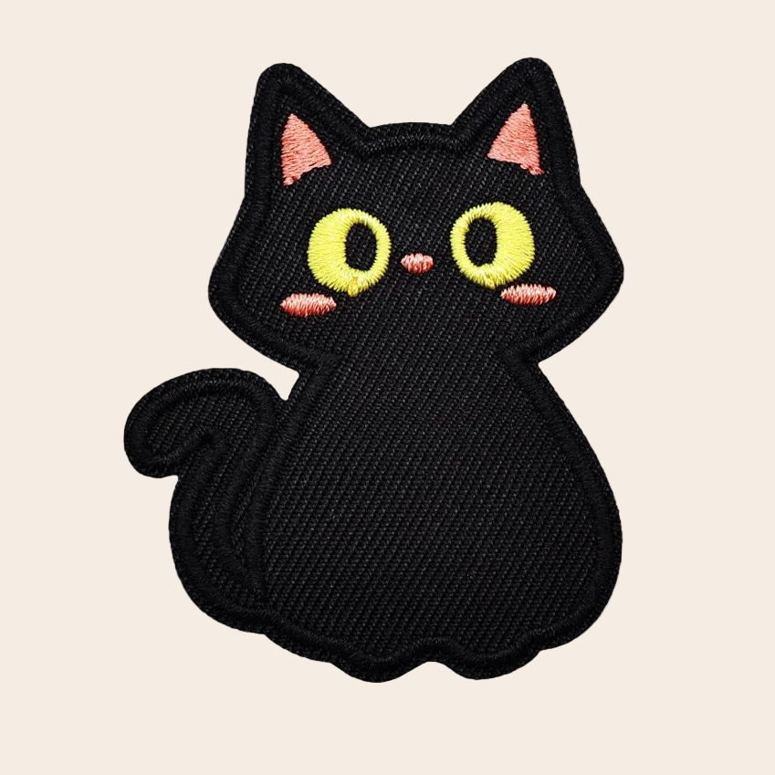 wide-eyed wonder void cat whimsical embroidered stick-on patch