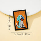 mottled blue ear puppy retro pop art embroidered stick-on patch on orange background