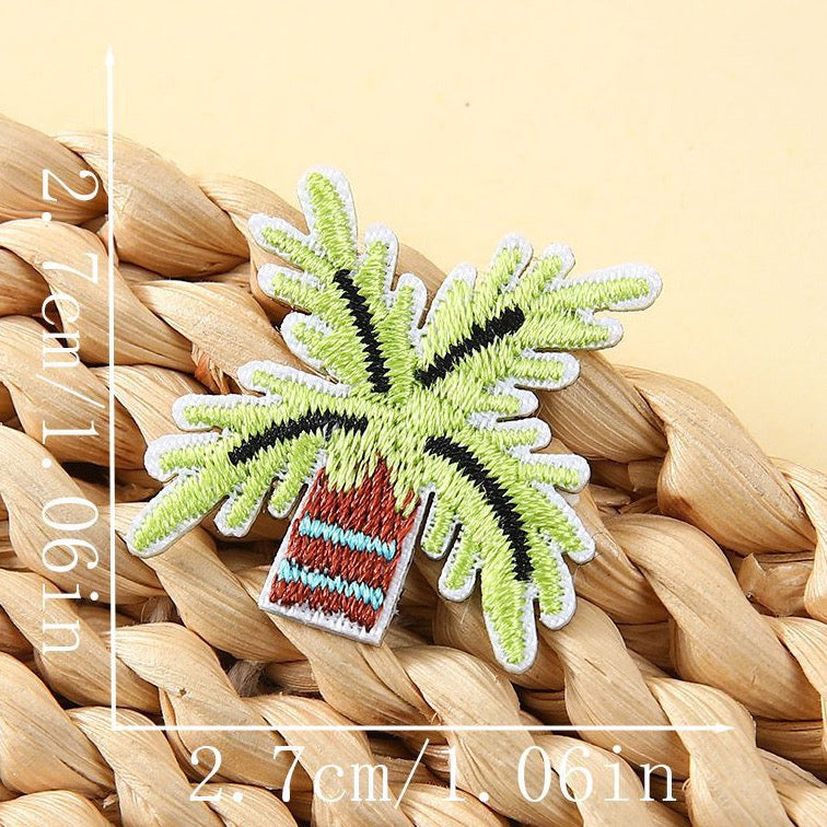 sunny palm tree abstract groovy embroidered stick-on patch