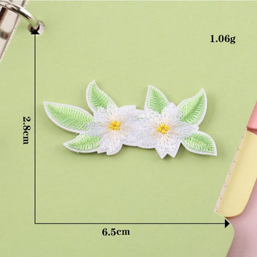 twin jasmine blossoms with leaves elegant floral embroidered stick-on patch