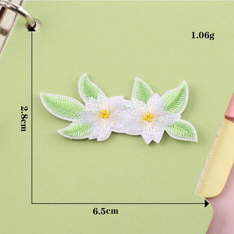 twin jasmine blossoms with leaves elegant floral embroidered stick-on patch