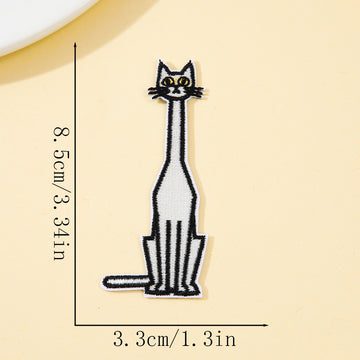 elongated sitting minimalist white cat embroidered stick-on patch