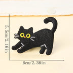 stretching black cat embroidered stick-on patch — front paws extended tail up