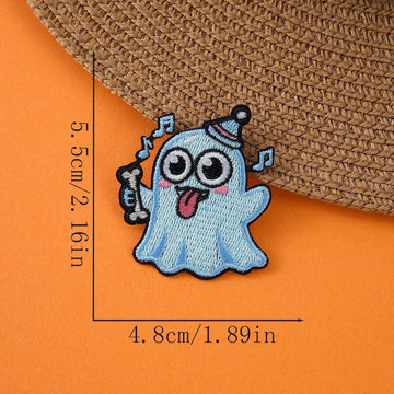 musical blue ghost halloween embroidered stick-on patch