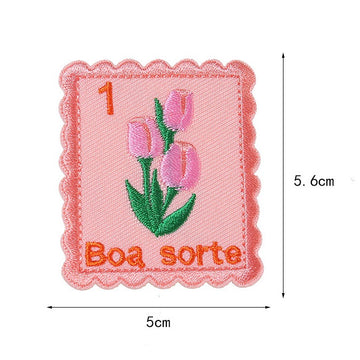 pink tulips boa sorte floral postage stamp embroidered stick-on patch