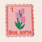 pink tulips postage stamp embroidered patch close-up detail