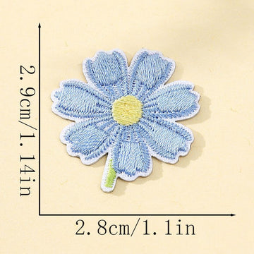 sky blue cosmos flower embroidered stick-on patch