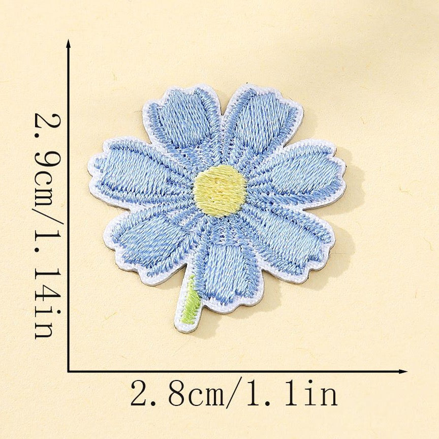 sky blue cosmos flower embroidered stick-on patch