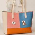 cute otter embroidered stick-on patches on canvas tote bag