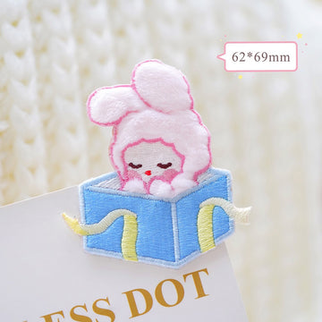 dreaming bunny in blue gift box plush embroidered stick-on patch