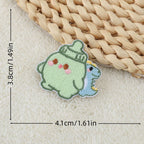pastel green chubby baby bottle elf with dino friend embroidered stick-on patch