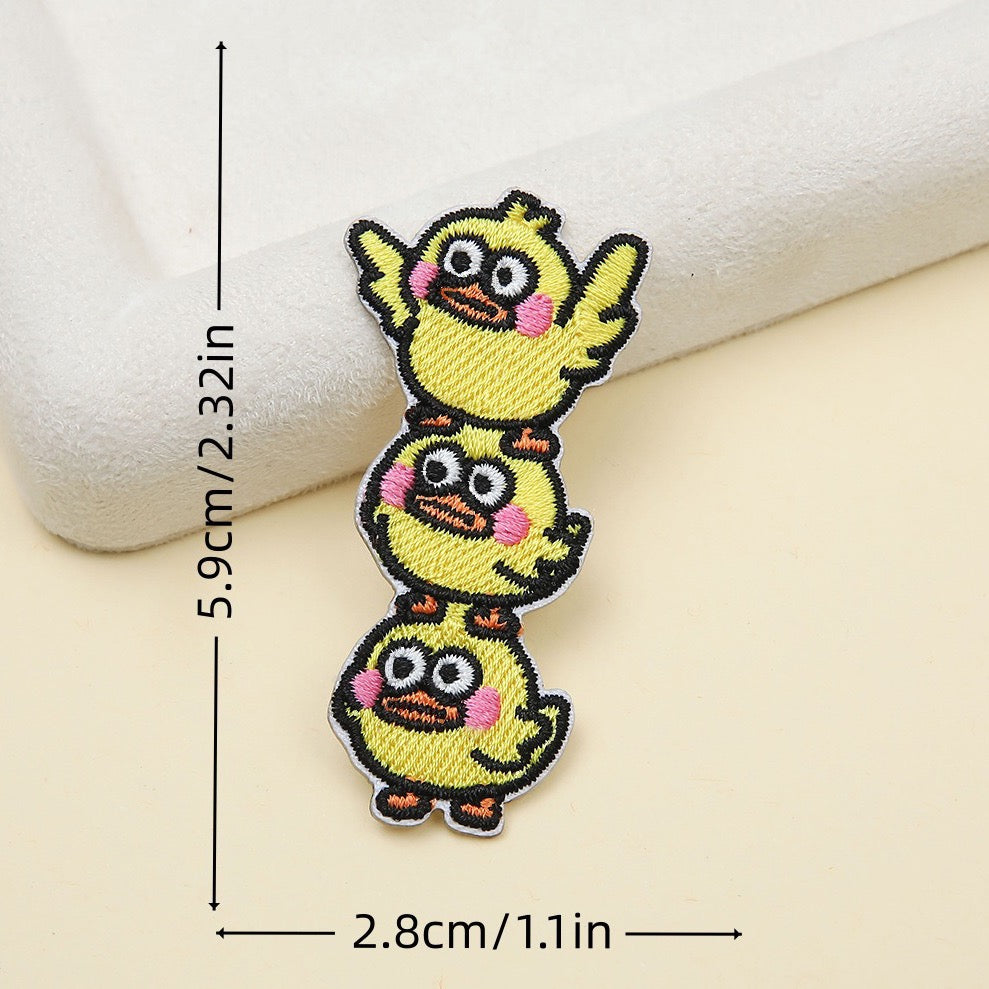 triple stacked ducks funny quirky embroidered stick-on patch