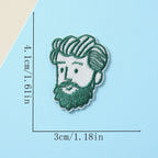 emerald green bearded man minimalist line art embroidered stick-on patch