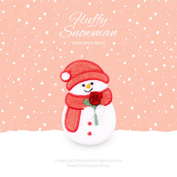 rose and red beanie snowman fluffy winter embroidered stick-on patch