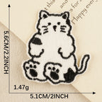 sitting chubby kawaii black and white cat embroidered stick-on patch