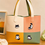 tuxedo cat embroidered stick-on patches on canvas tote bag