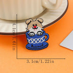 brown dog in blue striped cup embroidered stick-on patch