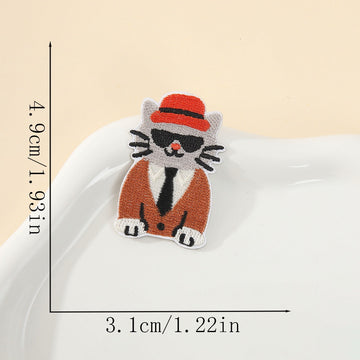 gentleman cat in brown suit whimsical dapper embroidered stick-on patch