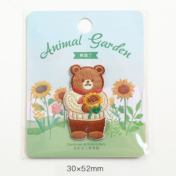 sunflower bear garden embroidered stick-on patch