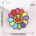 multicolor rainbow smiley flower large embroidered stick-on patch