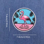 tropical flamingo embroidered stick-on patch size reference — approximately 74mm diameter