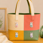 traditional dress bunny embroidered stick-on patches on canvas tote bag
