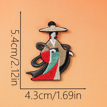 bamboo hat goddess ancient chinese hanfu embroidered stick-on patch