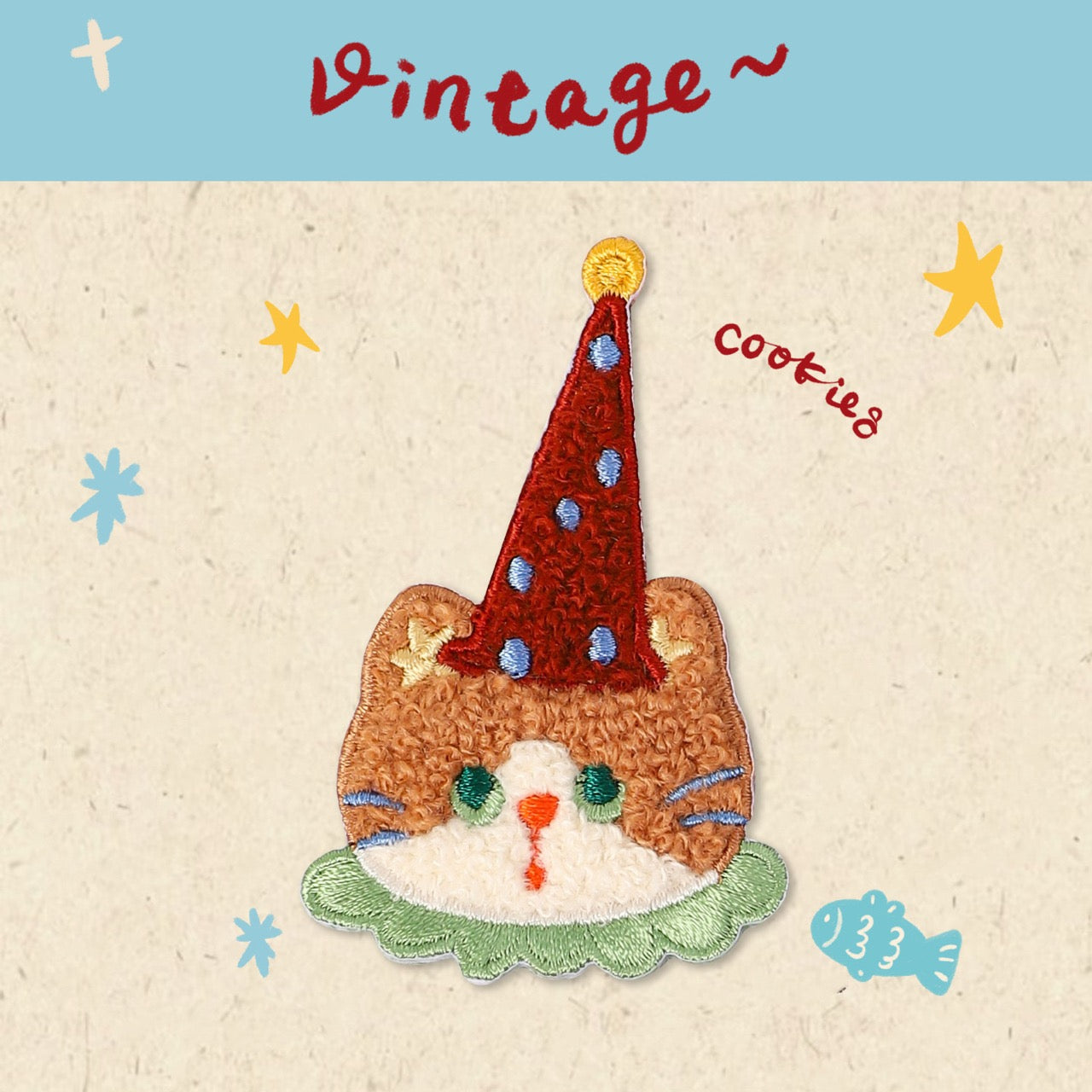 party hat orange tabby chenille embroidered stick-on patch